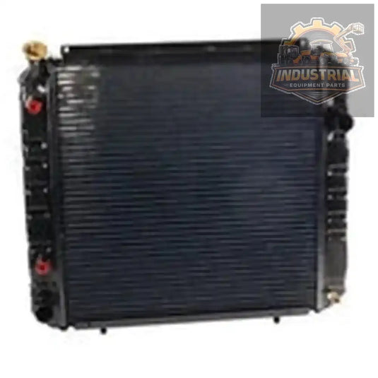 Hyster Yale S40-65XM forklift radiator, compatible with Hyster forklifts, with metal fins and mounting brackets, in a workshop setting.