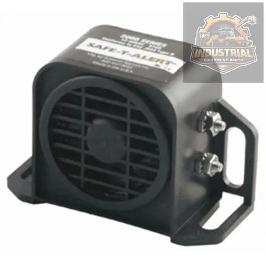 Forklift safety backup alarm with 102dB volume, 12-24V universal fit, mounted on forklift for audible warning during reversing.