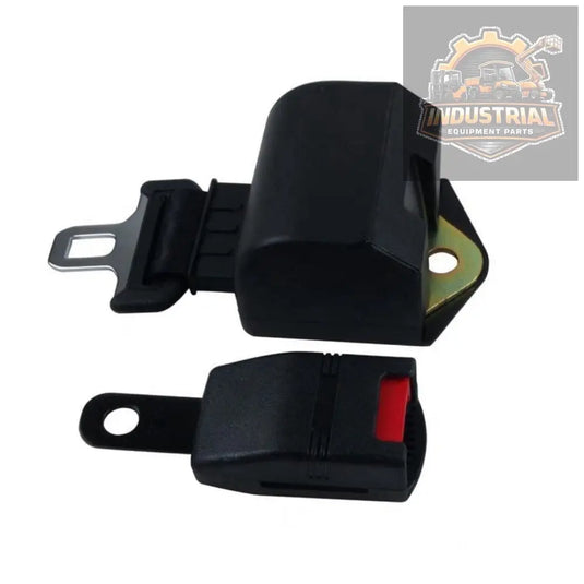 Black retractable forklift safety seat belt, 56 inches, universal fit, durable and secure for forklift operator safety.