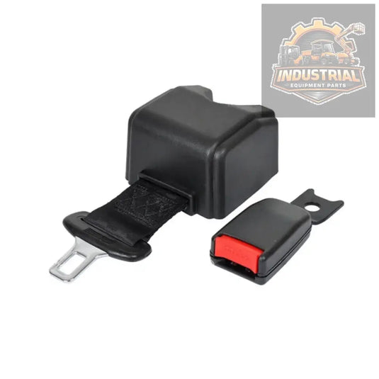 Black 60-inch retractable forklift seat belt buckle with safety color, compatible with universal forklift seat belt systems.