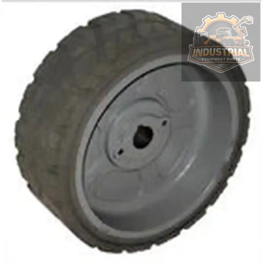 Scissor lift wheel and tire assembly for Genie GS1930 and GS1530 models, featuring durable rubber tires and metal wheel hubs.