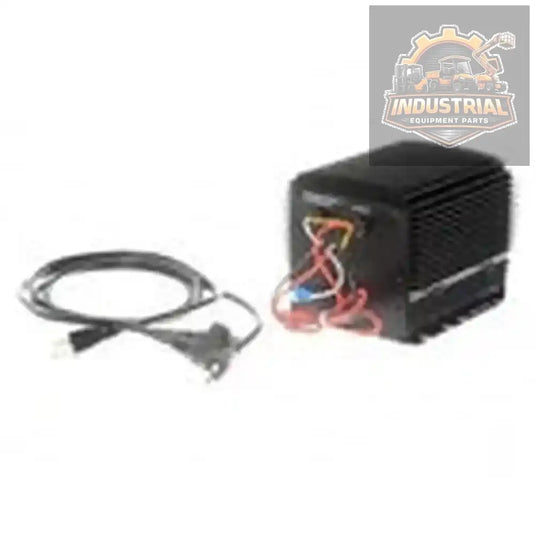 HB600-24B 24V 25A battery charger for Genie, Skyjack, JLG slab scissor lifts, shown connected to a lift battery.